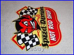 VINTAGE SPEED DEMON HOT ROD SHOP DEVIL With CIGAR 11 METAL CAR, GASOLINE OIL SIGN