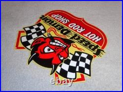 VINTAGE SPEED DEMON HOT ROD SHOP DEVIL With CIGAR 11 METAL CAR, GASOLINE OIL SIGN