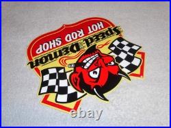 VINTAGE SPEED DEMON HOT ROD SHOP DEVIL With CIGAR 11 METAL CAR, GASOLINE OIL SIGN