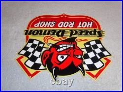VINTAGE SPEED DEMON HOT ROD SHOP DEVIL With CIGAR 11 METAL CAR, GASOLINE OIL SIGN