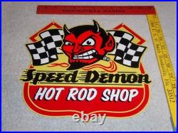 VINTAGE SPEED DEMON HOT ROD SHOP DEVIL With CIGAR 11 METAL CAR, GASOLINE OIL SIGN