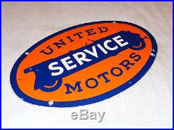 VINTAGE UNITED MOTOR SERVICE 16 1/2 x 11 PORCELAIN CAR, GAS & OIL SIGN! NR