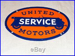 VINTAGE UNITED MOTOR SERVICE 16 1/2 x 11 PORCELAIN CAR, GAS & OIL SIGN! NR