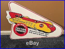 Vintage Wynn's Friction Proofing Race Car 28 X 19 Porcelain Gas & Oil Sign