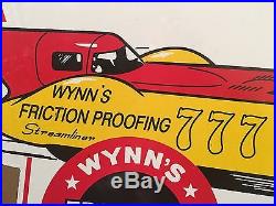 Vintage Wynn's Friction Proofing Race Car 28 X 19 Porcelain Gas & Oil Sign
