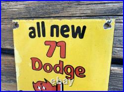 VINTAGE all new 71 DODGE DEMON DEVIL DEALER GAS STATION PORCELAIN OIL SIGN