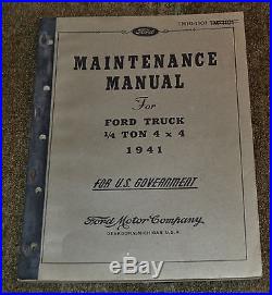 VTG 1941 Ford Model GP Jeep Maintenance Manual TM10-1101 TM-1101 N