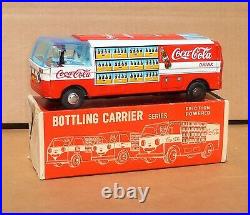 VTG. 1960'S JAPAN TIN FRICTION COCA-COLA SODA CAR BOTTLING CARRIER TRUCK WithBOX