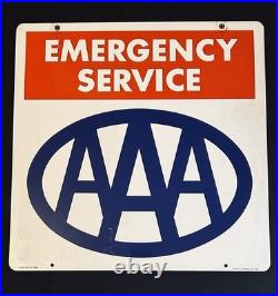 VTG AAA American Auto Assoc EMERGENCY SERVICES Double Sided Advertising Sign 24