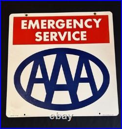 VTG AAA American Auto Assoc EMERGENCY SERVICES Double Sided Advertising Sign 24