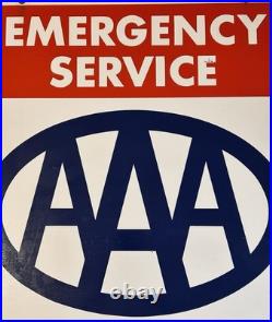 VTG AAA American Auto Assoc EMERGENCY SERVICES Double Sided Advertising Sign 24