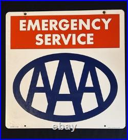 VTG AAA American Auto Assoc EMERGENCY SERVICES Double Sided Advertising Sign 24
