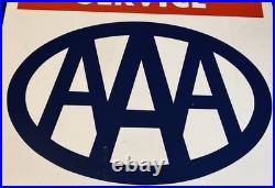 VTG AAA American Auto Assoc EMERGENCY SERVICES Double Sided Advertising Sign 24