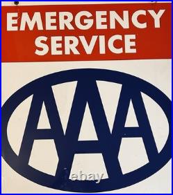 VTG AAA American Auto Assoc EMERGENCY SERVICES Double Sided Advertising Sign 24