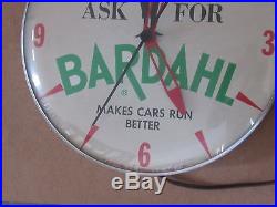 Vtg Bardahl Oil Advertising Round Glass Face Clock Old Automotive Car Sign Works