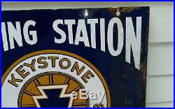 VTG Original Porcelain Double Sided Sign Keystone Automobile Club Towing Station