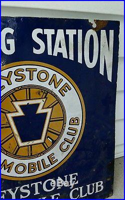 VTG Original Porcelain Double Sided Sign Keystone Automobile Club Towing Station