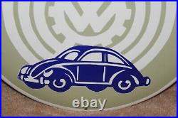 Very Nice Vintage Round Prewar Porcelain Volkswagen Beetle Sign