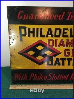Very Rare Vintage Philadelphia Diamond Grid Battery Two Sided Sign 27 X 19
