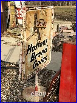 VinTagE Original CONOCO HOTTEST BRAND GOING Curb Sign Gas Oil Car OLD PATINA