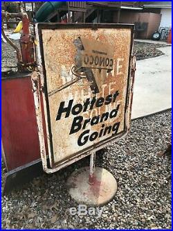 VinTagE Original CONOCO HOTTEST BRAND GOING Curb Sign Gas Oil Car OLD PATINA