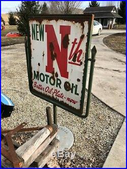 VinTagE Original CONOCO Nth Motor Oil Curb Sign Gas Oil Car Truck OLD PATINA