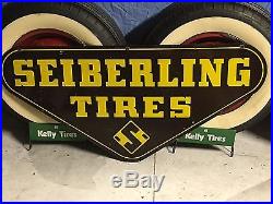VinTage ORIGINAL SEIBERLING TIRES Double Sided DST SIGN Car Truck GaS OiL OLD