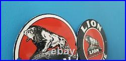 Vintag Two Lion Gasoline Porcelain Gas Auto Service Station Door Ad Pump Sign 6