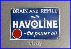 Vintage 12 1926 Havoline Motor Porcelain Sign Car Oil Gas Motorcycle Truck