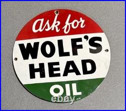 Vintage 12 1948 Wolfs Head Motor Porcelain Sign Car Gas Truck Oil Motorcycle