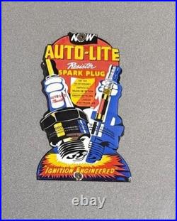 Vintage 12 Auto Lite Spark Plug Porcelain Sign Car Gas Truck Oil Motorcycle