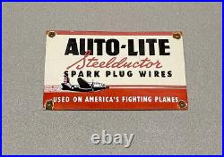Vintage 12 Auto-lite Spark Plugs Porcelain Sign Car Gas Truck Gasoline