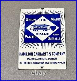 Vintage 12 Carhartt Union Overalls Porcelain Sign Car Gas Auto