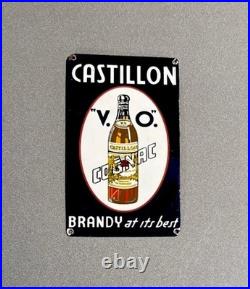 Vintage 12 Castillon Cognac Porcelain Sign Car Oil Gas Motorcycle Truck