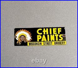 Vintage 12 Cheif Paints Porcelain Sign Car Oil Gas Motorcycle Truck