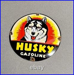 Vintage 12 Domed Huske Dog Gasoline Porcelain Sign Car Gas Oil Motorcycle