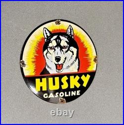 Vintage 12 Domed Huske Dog Gasoline Porcelain Sign Car Gas Oil Motorcycle