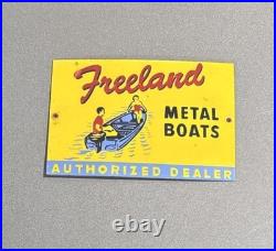 Vintage 12 Freeland Metal Boats Porcelain Sign Car Gas Oil Truck Motorcycle
