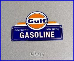 Vintage 12 Gulf Gasoline Porcelain Sign Car Oil Gas Motorcycle Truck
