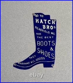 Vintage 12 Hatch Bros Shoes Boots Porcelain Sign Car Gas Oil Truck Motorcycle