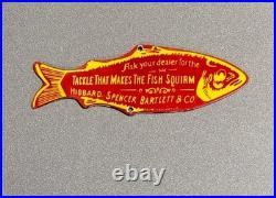 Vintage 12 Hibbard Spencer Fish Porcelain Sign Car Gas Oil Truck Motorcycle