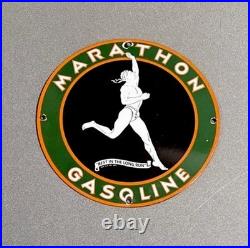 Vintage 12 Marathon Gasoline Porcelain Sign Car Gas Oil Truck Motorcycle