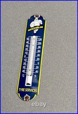 Vintage 12 Michelin Tires Porcelain Thermometer Sign Car Gas Oil Motorcycle