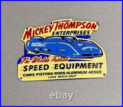 Vintage 12 Mickey Thompson Speed Porcelain Sign Car Oil Gas Motorcycle Truck