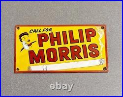 Vintage 12 Phillip Morris Cigarettes Porcelain Sign Car Gas Oil Motorcycle