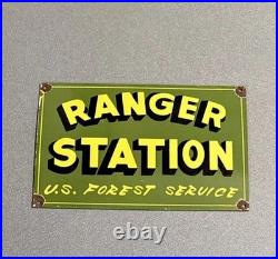 Vintage 12 Ranger Station Forest Porcelain Sign Car Gas Oil Motorcycle Truck