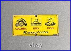 Vintage 12 Records Columbia Porcelain Sign Car Gas Truck Oil Motorcycle
