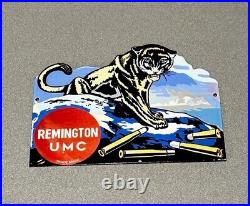 Vintage 12 Remington Cat Gun Weapon Ammunition Umc Porcelain Sign Car Gas Oil