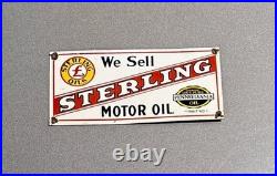 Vintage 12 Sterling Gasoline Porcelain Sign Car Gas Oil Motorcycle Truck