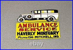 Vintage 12 Very Rare Ambulance Service Porcelain Sign Car Gas Auto Oil